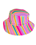 Rainbow Rush bundle from ZipMAE Swimwear featuring a colorful hat, matching scrunchie, and dress set for kids.
