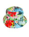 ZipMAE Swimwear tropical twist sun hat featuring wide brim, breathable fabric, and vibrant tropical print for sun protection and style.