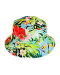 ZipMAE Swimwear Tropical Twist hat, scrunchie, and style set with vibrant tropical print and beach-ready accessories.