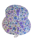 Violet blossom sun hat by ZipMAE Swimwear with wide brim and floral pattern, perfect for summer outdoor protection.