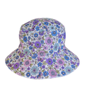 Violet Blossom sun hat from ZipMAE Swimwear with a wide brim and floral pattern, perfect for beach or sunny outdoor wear.