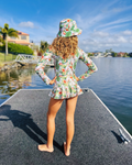 ZipMAE Swimwear Wild Wing sun hat with wide brim and feather details, perfect for sun protection and stylish outdoor wear.