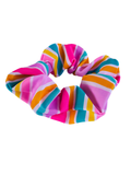 Colorful rainbow scrunchie from ZipMAE Rainbow Rush bundle, featuring a vibrant rainbow pattern and soft fabric.