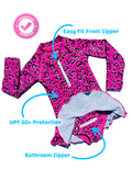 Love Splash Bundle includes a stylish hat, matching scrunchie, and swimwear set from ZipMAE Swimwear, featuring vibrant colors and patterns.